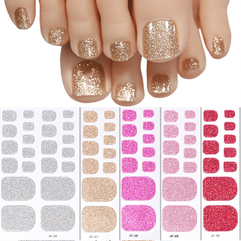 22tips Glitter Toe Nail Stickers Full Cover Nail Wraps Adhesive Toenails Decals for Women DIY Toenails Decals