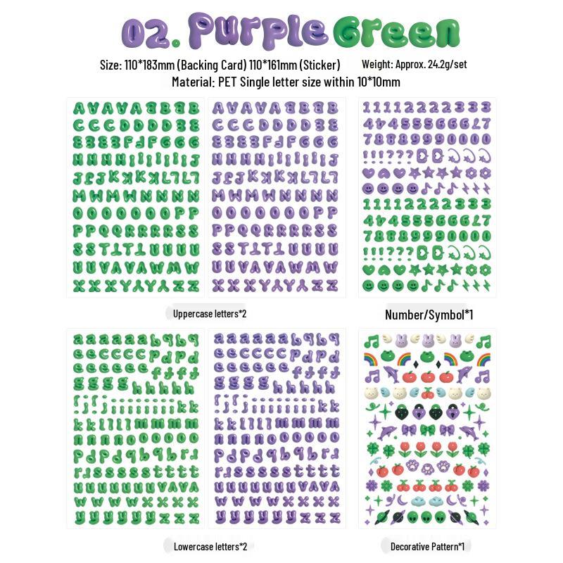 Korean Style Cute Waterproof PET Letter Stickers Pack - Die-Cut DIY Creative Journal Stickers