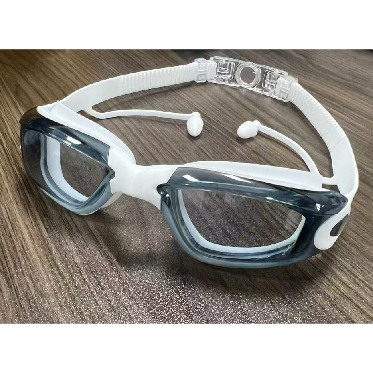 Silicone One-piece Nose Bridge Swimming Goggles with Integrated Earplugs, Waterproof, Anti-fog, High-definition, Professional Swimming Goggles for