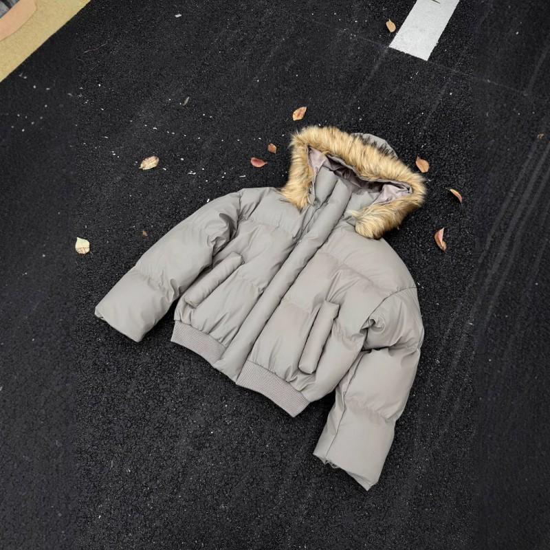Mens Winter PU Leather Short Cotton Puffer Coat Detachable Hood Casual Loose Couple Style