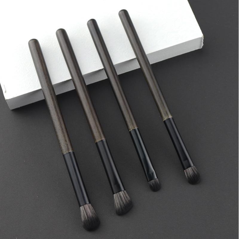 Eyeshadow Brush Set - Little Grape 4-Piece: Portable Makeup Brushes with Soft Animal Hair for Blending Eyes and Nose Shadows.