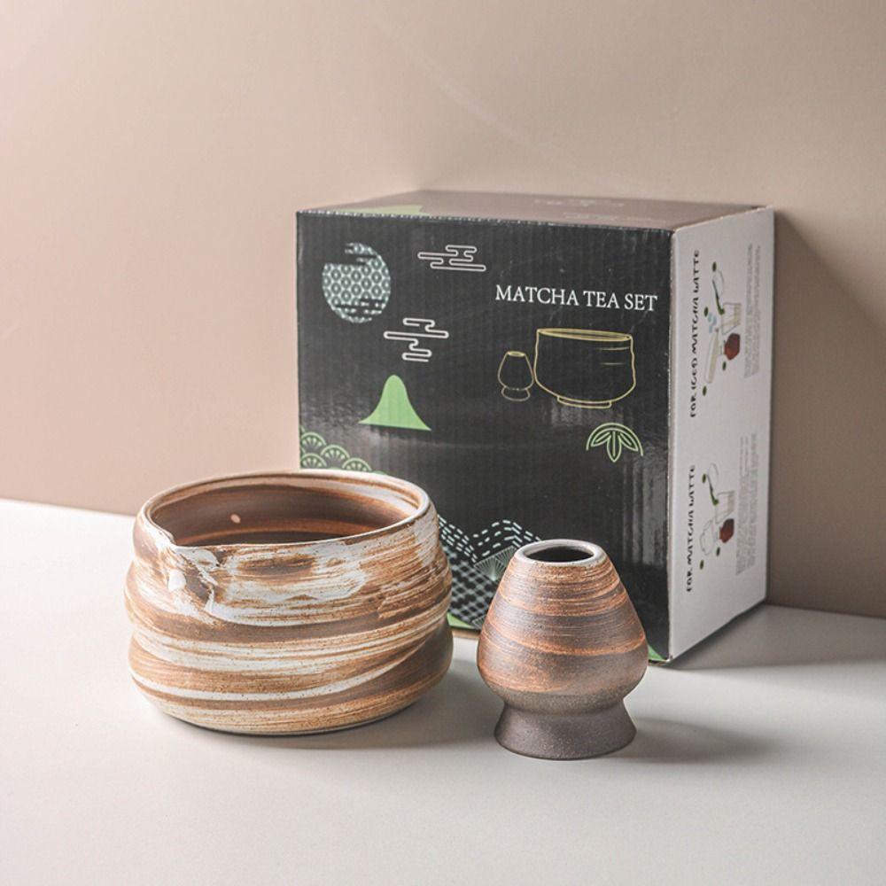 New Ceramic Matcha Bowl Textured with Pouring Spout Matcha Making Kit Reusable Matcha Whisk Holder Tea Lovers