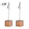 Thick And Thin Paper Clip 2 Pcs Wooden Cube Base Memo Holder with Clips, Mini Table Photo Postcard Number Stands for Name Cards, Photos, Memos,