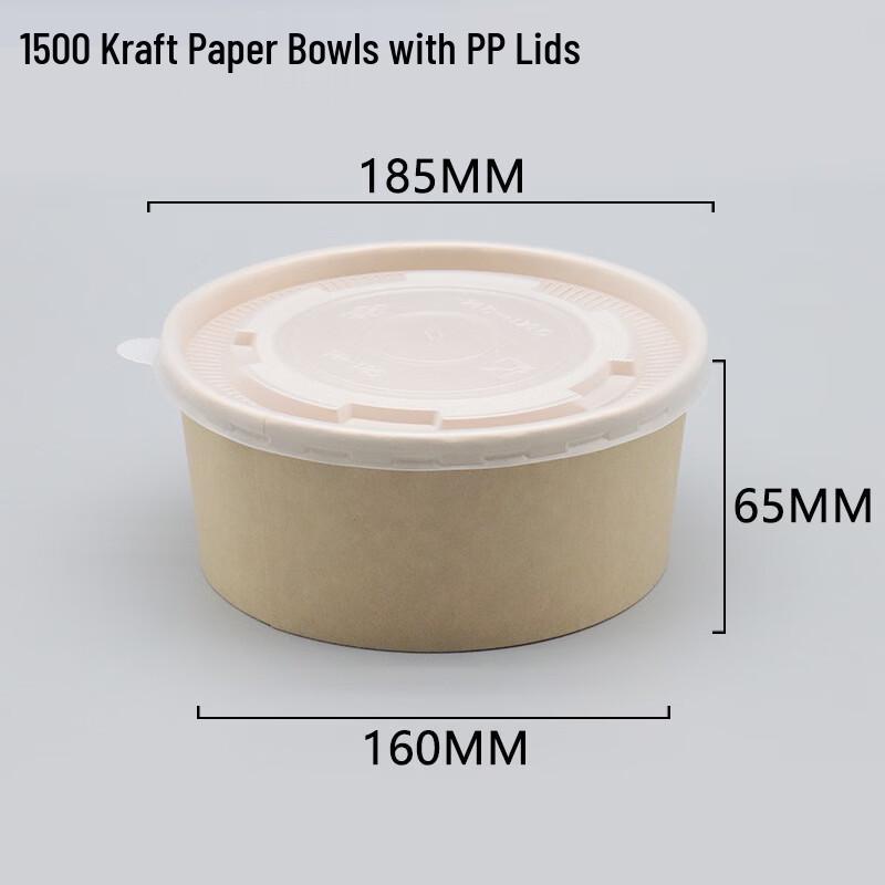 Handton 1500 Natural Kraft Disposable Takeout Containers with PP Lids