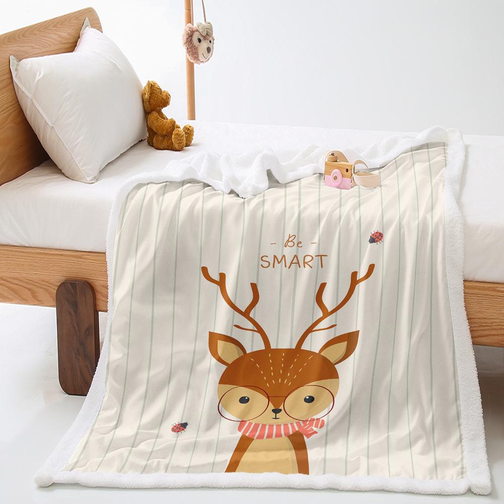 Cartoon Small Animal 2D Digital Printing Thickened Lamb Wool Crystal Fleece Blanket One Piece