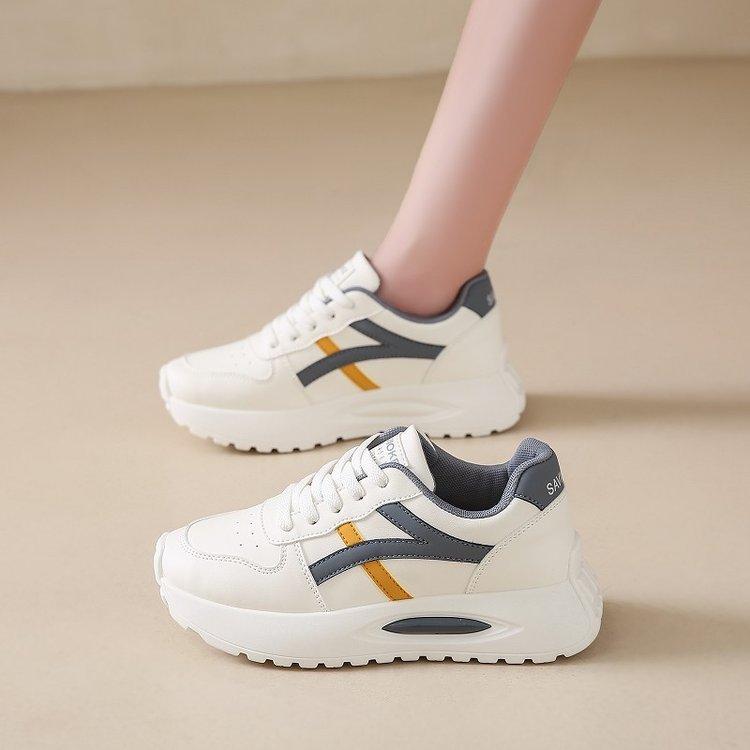 Dad autumn and winter new thick-soled color matching student sports shoes round head lace-up muffin casual shoes