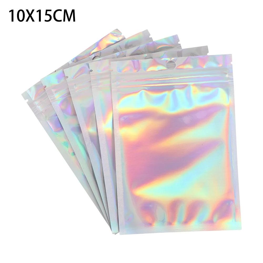 20 Pcs Zip Bags Aluminum Foil Hologram Food Mylar Pouch Small Water Proof Zipper Reclosable Pouches Plastic Self Seal Bag