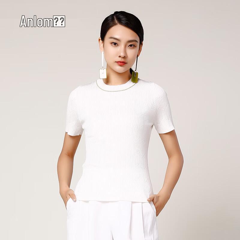 

Anlom Women s White Mulberry Silk Blend Short Sleeve Knit Top 3XL