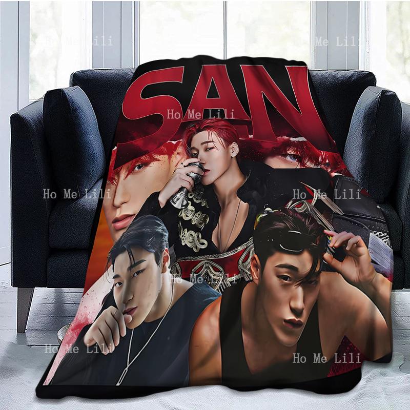 Choi San Ateez Kpop Inspirert Grafisk Personlig Gave Flanellteppe Bruk Hele Året Koselig Plysj Lettvekt