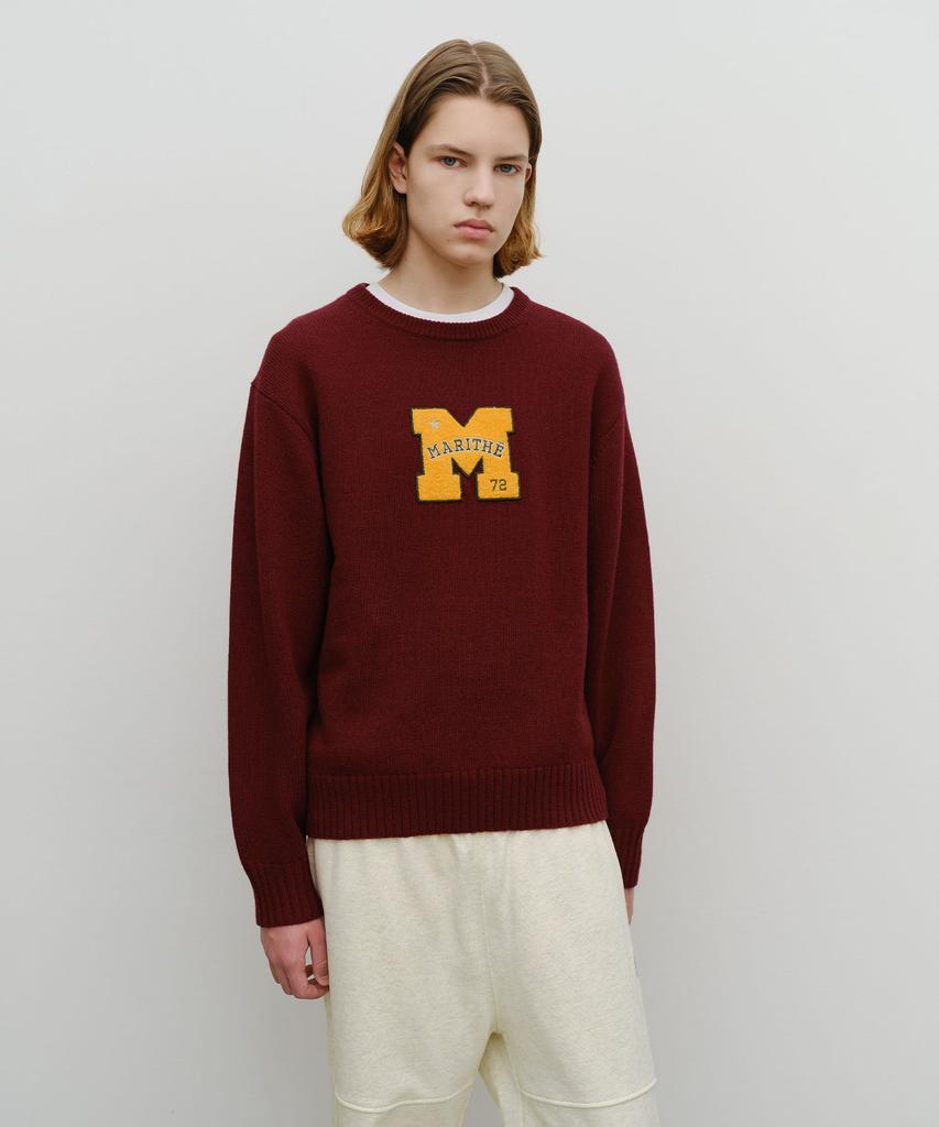 Malittepeulangsowajeobeo M Applique Knit Pullover Burgundy