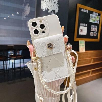 Θήκη Κορδονιού Crossbody με Βραχιόλι από Ψεύτικα Μαργαριτάρια για iPhone 15 14 13 12 11 Pro Max X XS XR 7 8 Plus SE Κάλυμμα με Θήκη Καρτών