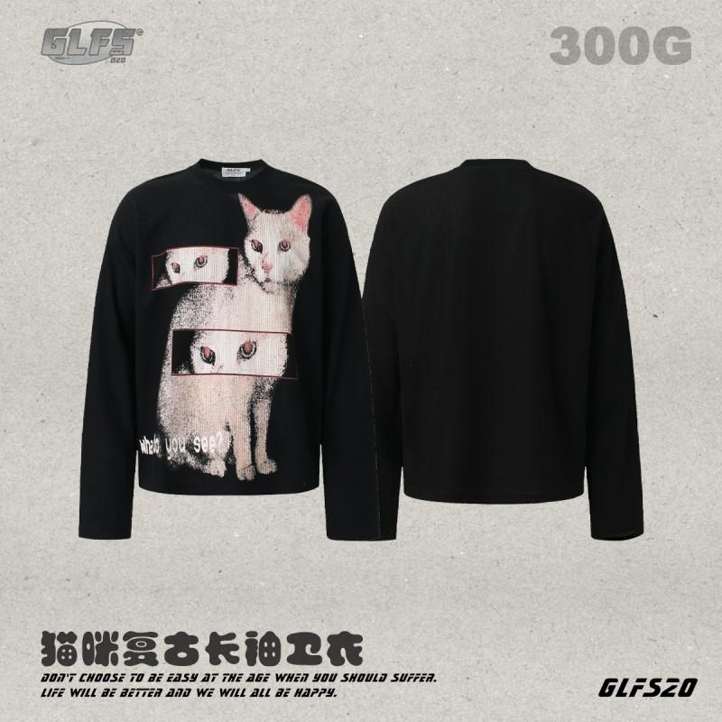 Korean Style Oversized Long Sleeve Hoodie Women Men Loose Fit Cat Dance Print Casual Sweatshirt Winter