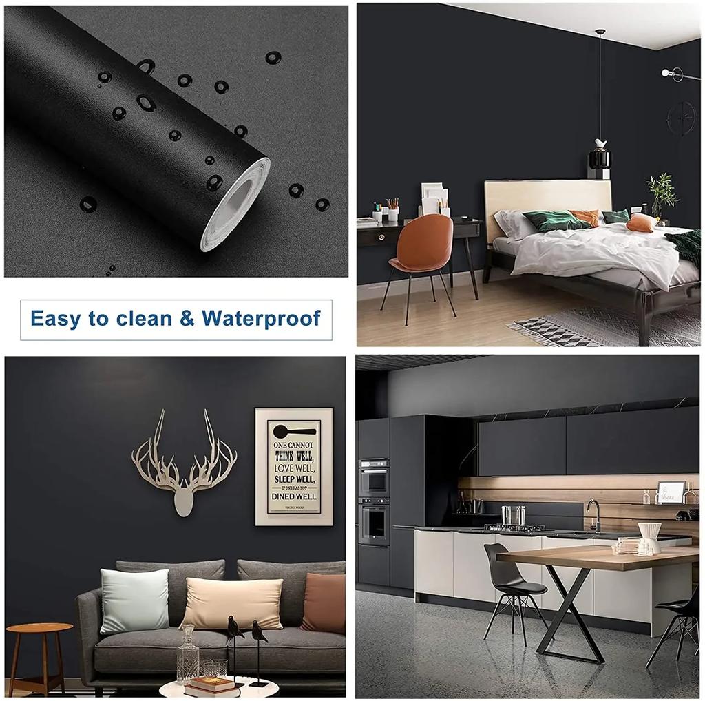 Waterpoof Matte Wallpaper White Black Vinyl Self-Adhesive Stickers for Wall Furniture Livingroom Contact Paper Home Decor