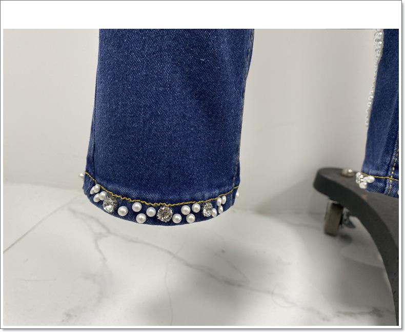 European & American Slim Beaded Butterfly Floral Women's Pencil Jeans