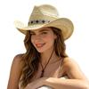 Ethnic style Panama straw hat seaside beach sunscreen hat women's large brim windproof sun hat