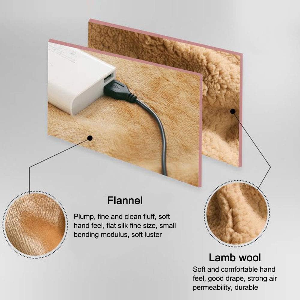 Heated Shawl USB Electric Throw 24x32Inch Flannel Fast Heating Blanket Lap Pad Warm Knee Foot Home Office Use Machine Washable, Khaki