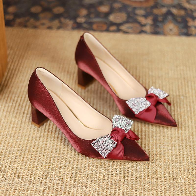 Женские туфли на платформе с квадратным носком новый стиль свадебные туфли на мягкой подошве с французским мелководьем и бриллиантами размеры 3439 34 красный 5163₽