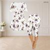 Women Plus Size Printed Round Neck Short Sleeve Flared Top Capri Pants Two Piece Pajama Set