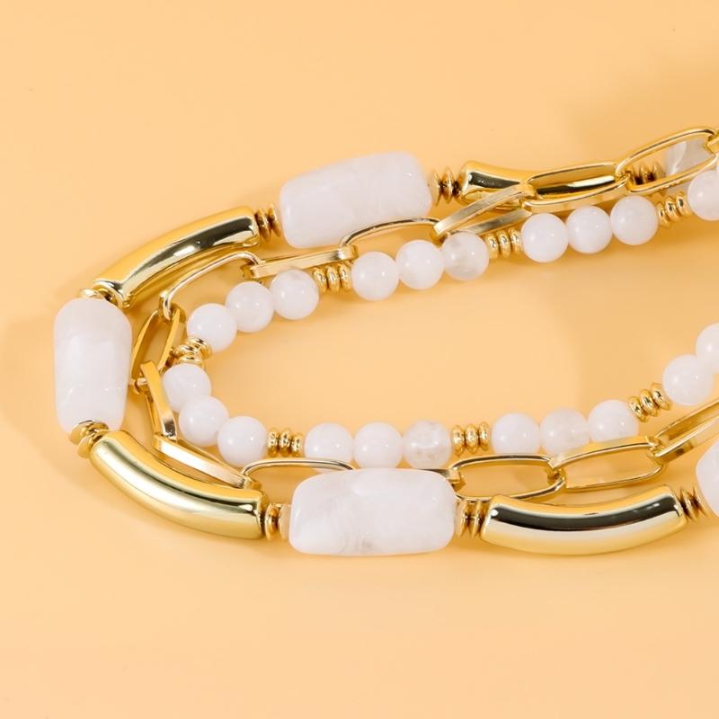 Stylish Geometric Multiple Layer Bead Necklace For Women Fashion Jewelry With Resin Accent Layer Designs For Daily Wear