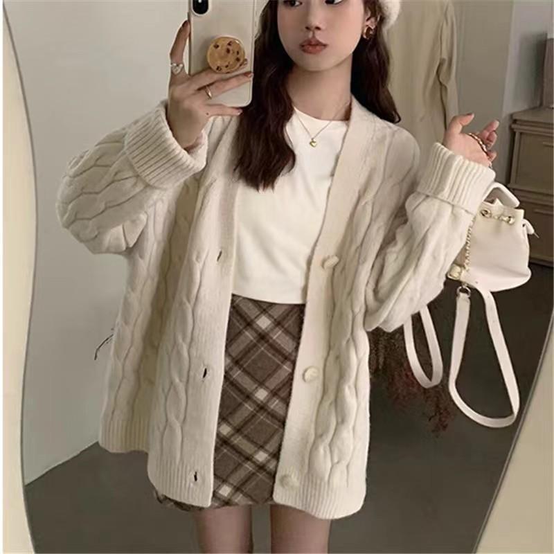 Lazy Wind Over The New Year Christmas Red Knitted Cardigan Sweater Jacket Female Autumn