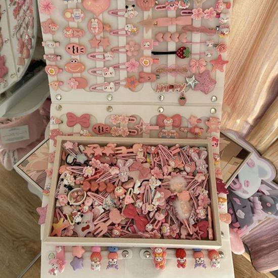 Pink 50-Piece Cute Hair Clip Set: Sweet Girly Japanese Cartoon Bangs Accessories
