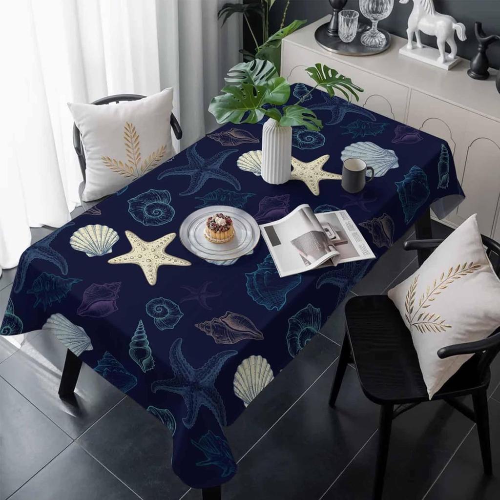 Aquarell Strand Muschel Seestern Muschel Rechteckiger Tischdecke für Tischdekoration Sommer Küsten Nautical Esstischdecke Heimdekor