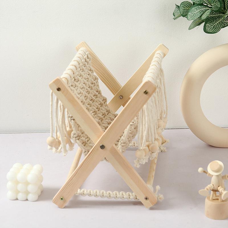 1PC Floor Standing Rack Foldable Cotton Rope Woven Rack Bohemia Book Rack Macrame Basket 32x19x25cm
