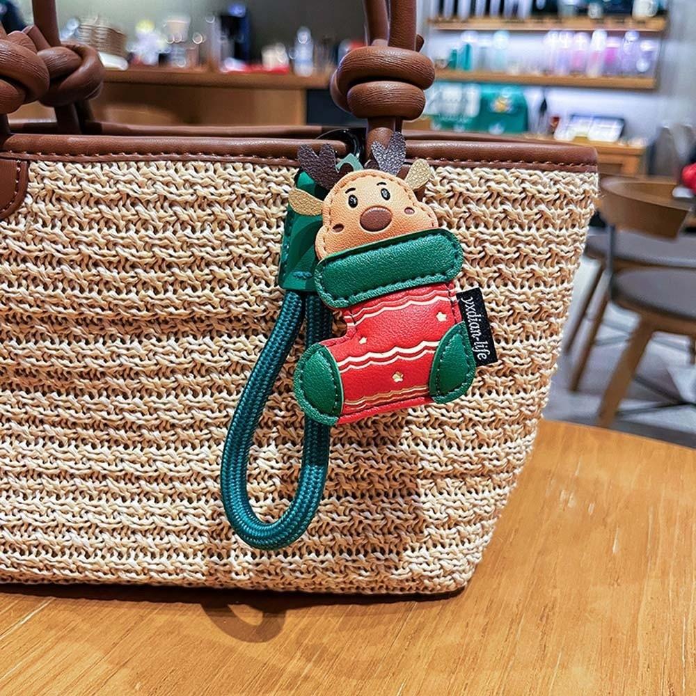 Waterproof Santa Claus Keychain Sewn Leather Elk Pendant Small Gift Christmas Key Ring  Women