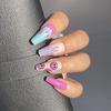 Medium-Long Ballet Style Press-On Nails With Purple Smiley Flame Design Sweet Aesthetic Nail Tips