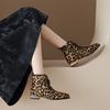 Fashion NEW Autumn/Winter Women Boots Square Toe Chunky Heel Shoes Horsehair Shoes Women Zip Ankle Boots Bow-knot Leopard Modern Boots