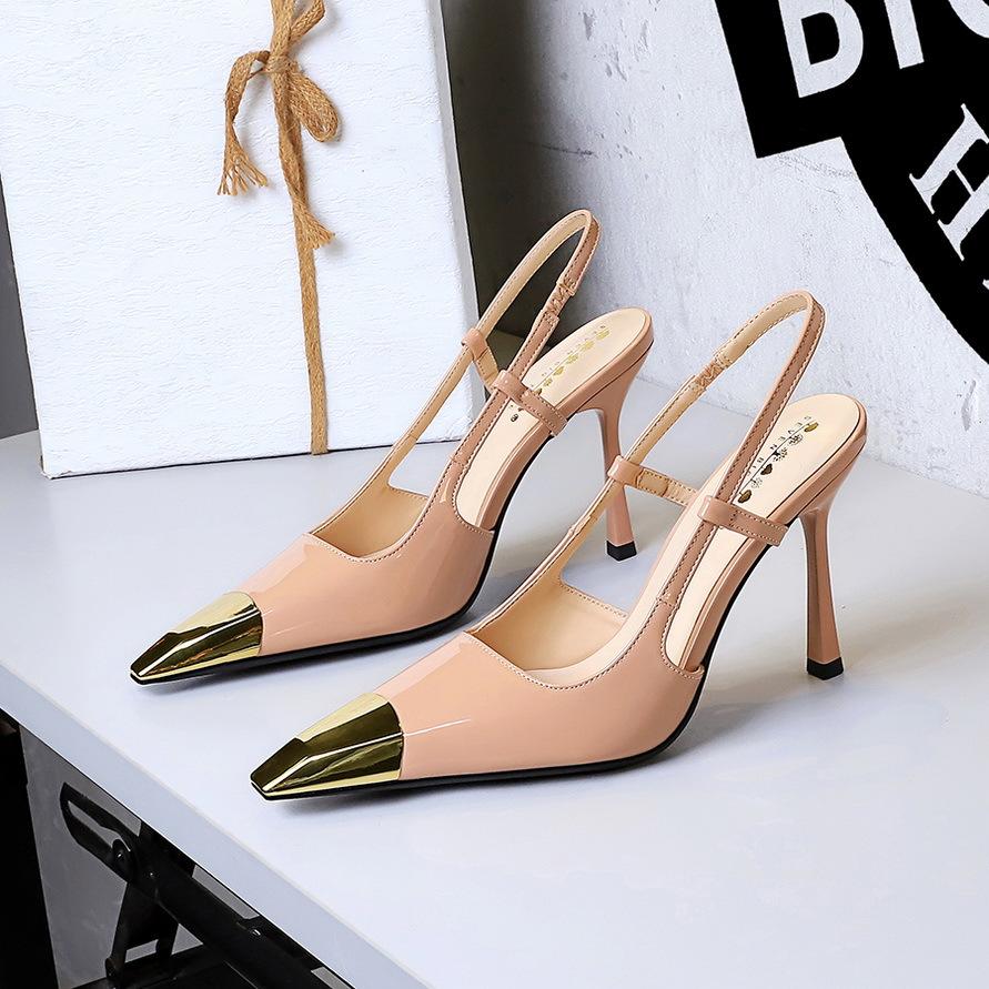 

Fashion Summer Women s Sandals Leopard Print High Heels Metal Pointed Tip High Heeled Sandals Rear Empty Rear Strap Stiletto Heels Lady 34