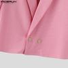 INCERUN Oversized Men Lapel Short Sleeve Casual Thin Texture Cropped Blazer Tops