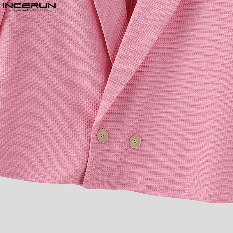 INCERUN Oversized Men Lapel Short Sleeve Casual Thin Texture Cropped Blazer Tops