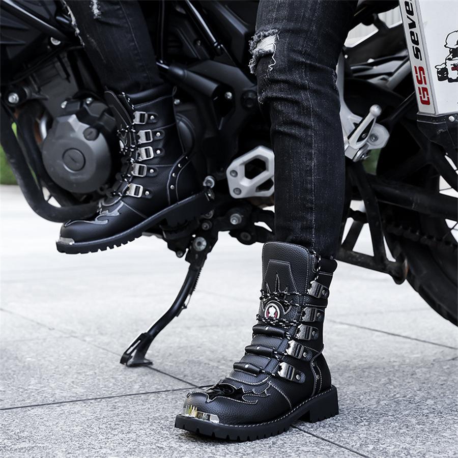 Luxury Brand Men High Top British Style Leather Boots Fashionable Workwear Knight Motorcycle Boots Man Comfort Winter Snow Boots