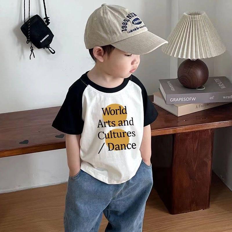 Kids Cotton Colorblock Print T Shirt Summer Boys Girls Casual Round Neck Short Sleeve Top 80