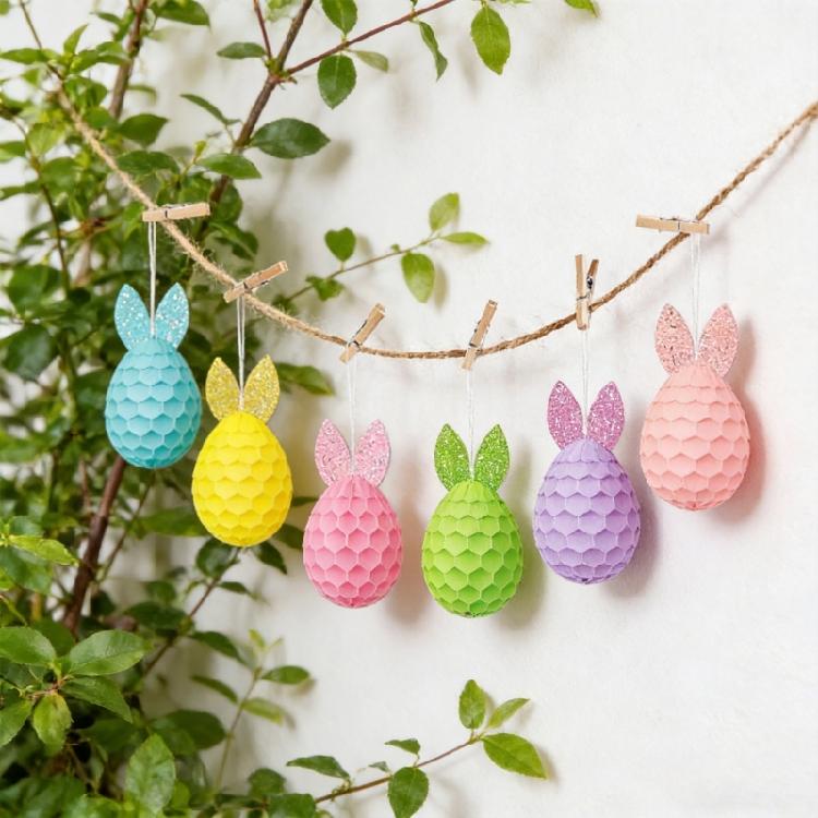6Pcs Easter Party Decoration Set With Hanging Rabbit Fashion Spring Party Decors For Family Gathering School Event