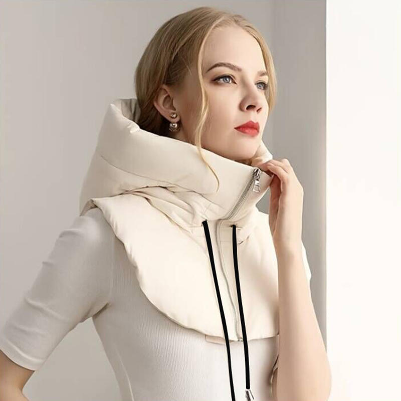 Winter Ultralight Down Hooded Hats For Women Men Warm Ring Scarf Balaclava Hat Neck Zippper Drawstring Coat Scarf Short Tank Top
