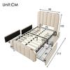 Upholstered Bed Single Bed, Headboard with Golden Stripes and USB Type-C Charging Function 90*200 cm, Beige Linen with 4 Drawers (Without Mattress)