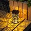 Flower/Leaves Outdoor LED Lights Waterproof Hollowed-Out Metal Decor Lantern Hanging Solar Lights for Patio Yard Pathway Decor