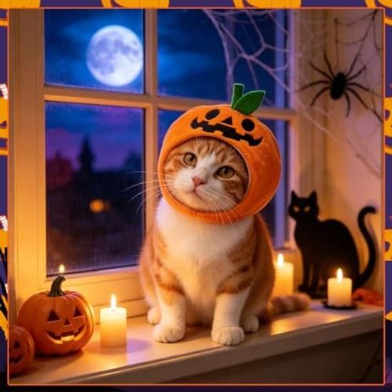 BEAUTY PLAYER Halloween Pet Costume Pumpkin Hat Transformation Photo Prop Party Cats Puppies