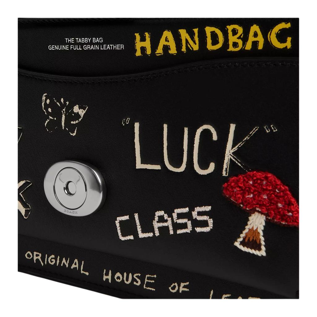 Coach Tabby Skizzenprint Leder Schulter Crossbody Handtasche Mittel Damenhandtaschen Silber Schwarz CBA26-LHBLC