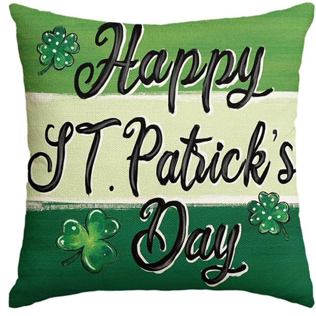 St. Patrick's Day Pillow Cover Line Printed Pillow Cover Green Four-leaf Crocodile Cushion Cover