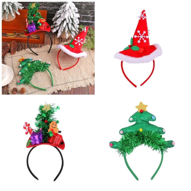 Set Of 4 Adjustable Size Headbands Christmas Themed Headwear Handmade Festives Costume Accessories Party Supplies