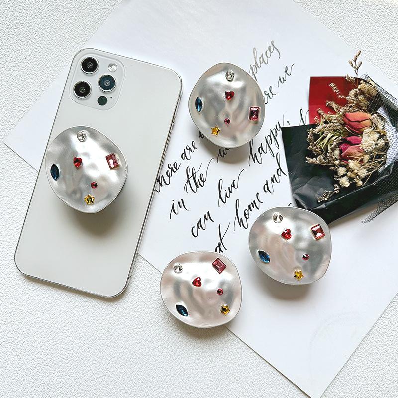Mobile Phone Airbag Desktop Bracket Metal Special-Shaped Colored Gemstone Rhinestone Light Luxury Back Sticker Retractable Wind Creativity