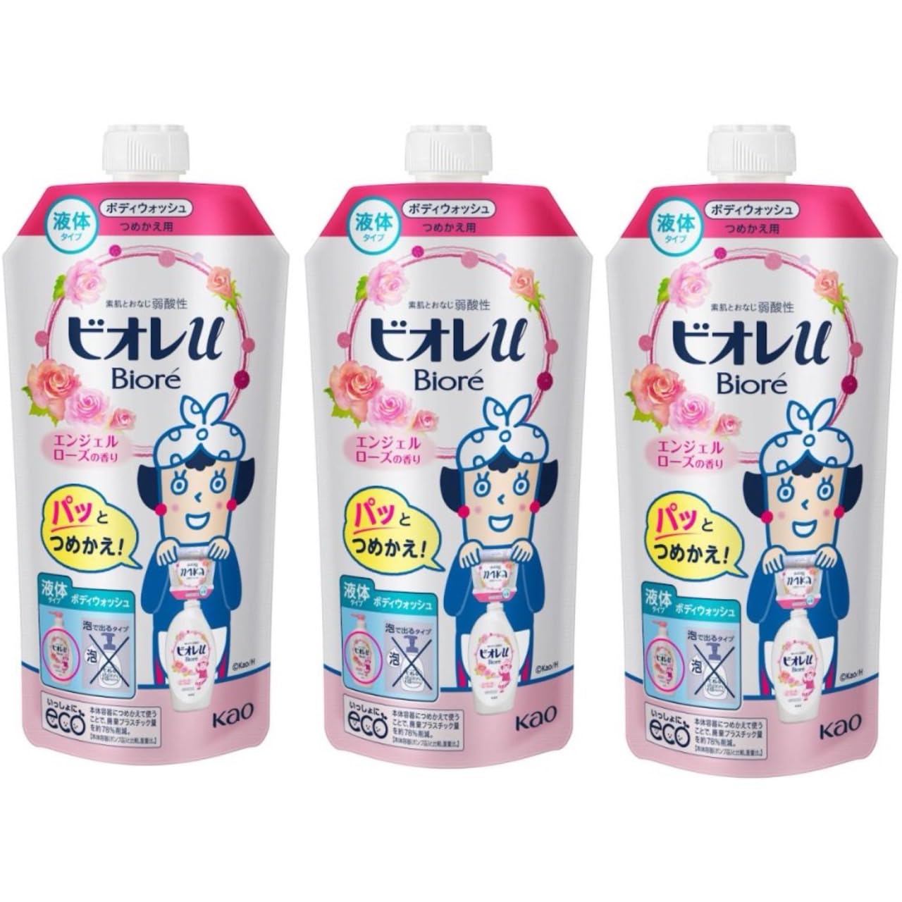 Biore u Body Wash Refill 340mL Angel Rose Scent x3