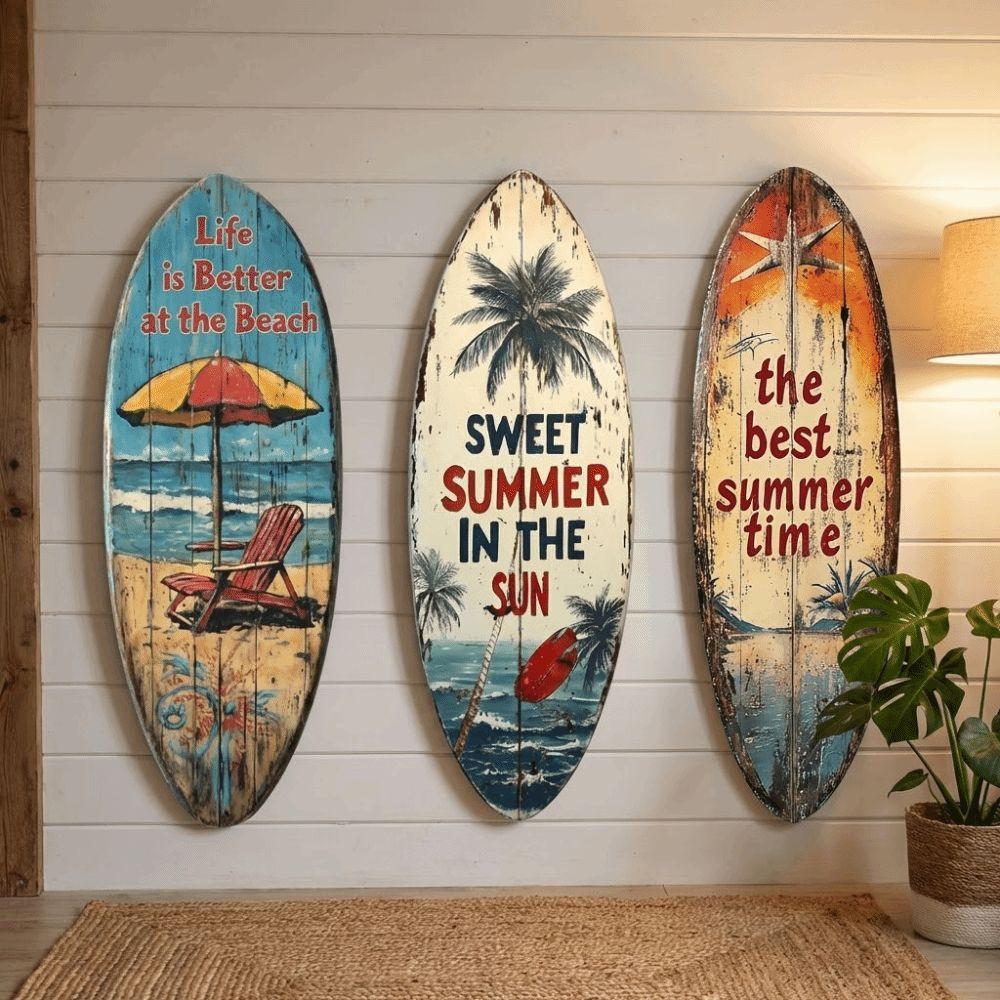 Summer Wooden Surfboards Wall Decor Colorful Surfboard Sign Ornament Festival Decor
