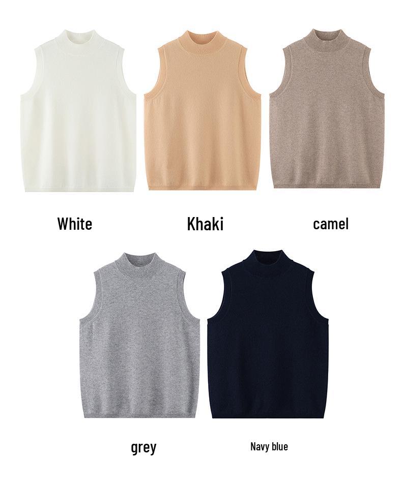 Women's Loose Casual Cashmere Sleeveless Sweater with Half-High Neck