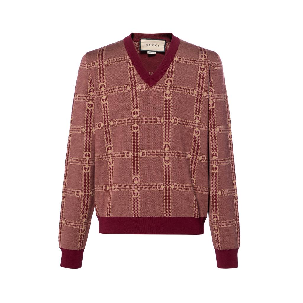 GUCCI Sweaters Men's Red V-neck Moderate Other 716358-XKCO0-6385
