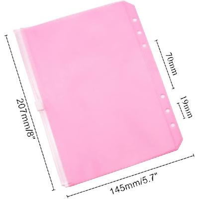 Rosa A5 Ordner-Taschen 12 Stück Reißverschluss Geldumschläge Beutel Loseblatt-Taschen 6 Löcher PVC Reißverschluss Organizer Mappe für Planer Journal Budget Ablage