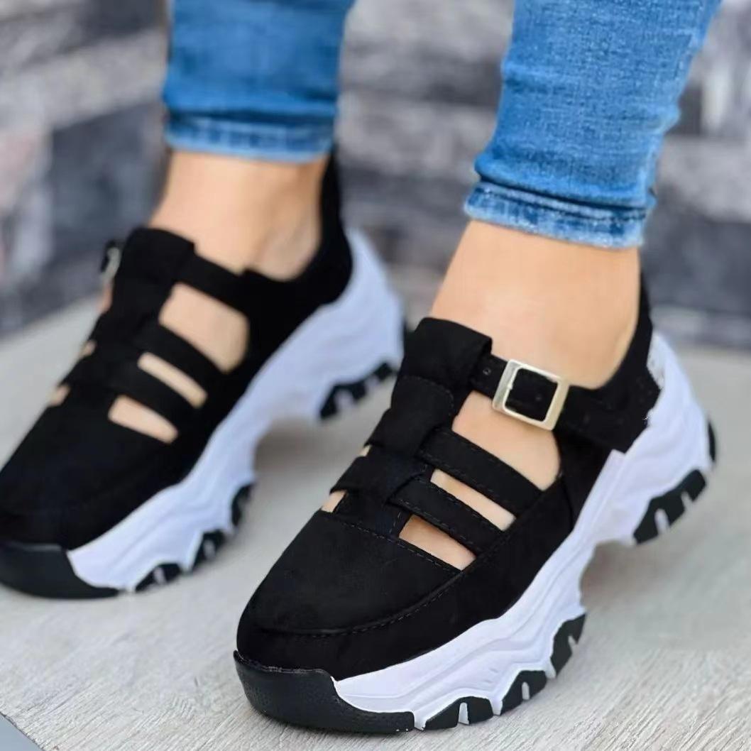 

Новинка 2024 года, женская спортивная обувь на толстой подошве, модная повседневная удобная обувь без шнуровки на плоской подошве, женская удлиняющая вулканизированная обувь 38 чёрный